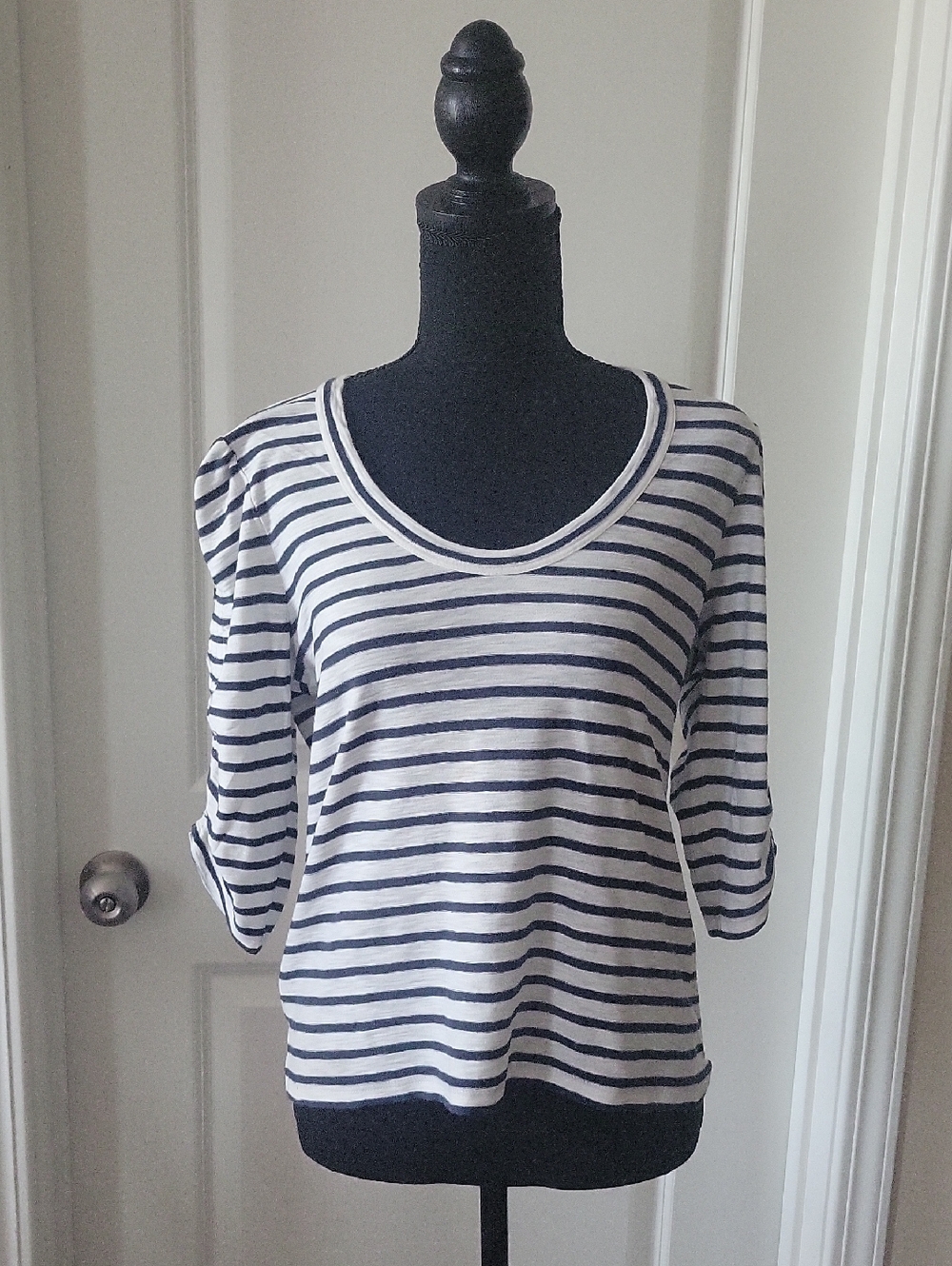 Veronica Beard Navy and White Striped Top